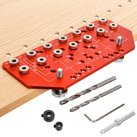 Acshio Shelf Pin Jig and Hinge Jig, Two-in-One Adjustable Shelf Pin Drilling Jigs with 1/4" 5mm Drill Bits, Self-contained Clamping Cabinet Hardware Jigs Tool Holes Drill Guide for Woodworking