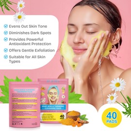 HUALIJIA Turmeric Kojic Acid Cleansing Pads, 80 Count Turmeric and Kojic Acid Pads, Mild and Non-irritating, Suit for All Skin Types