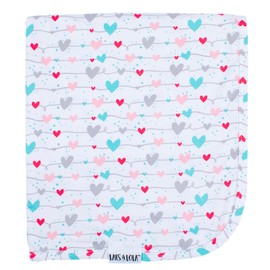 Lars & Lola Cotton Swaddle Blanket, Connected Hearts, Soft Baby Blanket, Unisex, One Size, 31.5 x 31.5 inches, Multicolor, Breathable, Machine Washable