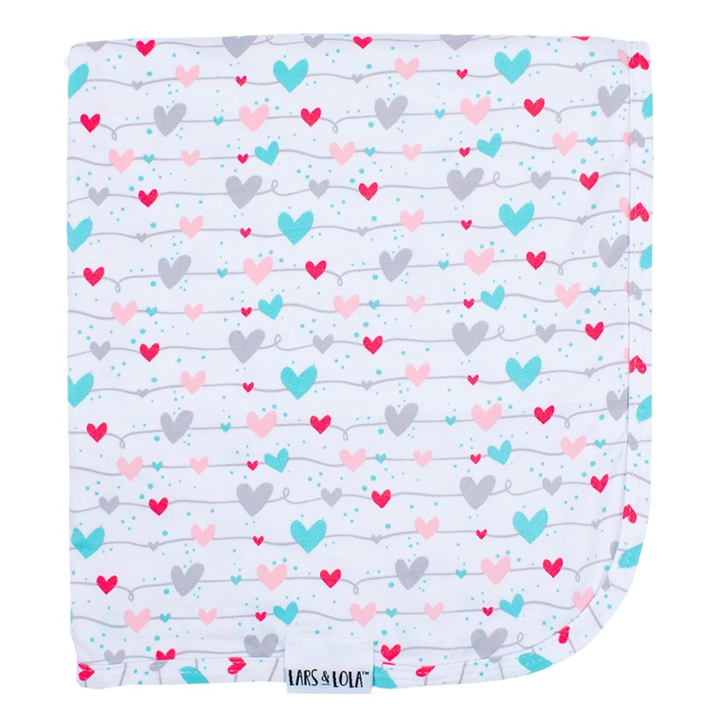 Lars & Lola Cotton Swaddle Blanket, Connected Hearts, Soft Baby