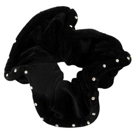 Topkids Accessories Large Luxury Velvet Scrunchie Diamante Stone Edged Sparkly Crystal Scrunchie Luxury Hair Bobbles Hair Scrunchies For Girls, Women, Ladies (Black Regular)