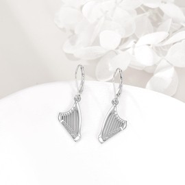 YFN Harp Earrings Sterling Silver Dangle Drop Leverback Earrings Music Jewelry Harp Gifts for Women Men Harp Lover