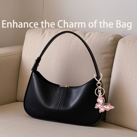 Weixiltc Charm Keychain for Women, Cute Heart Key Chain with Diamond Butterfly Pendant, Lovely Bag & Purse Keyring Accessory (Pink)