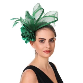 SAFERIN Fascinators Flower Tea Party Hats for Women Fascinator Headband and Clip Kentucky Derby Hats for Women (US, Alpha, Medium, ST08-Green)