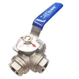 1/2" NPT Female T-Type Ball Valve with Heavy Duty Blue Vinyl Insulation Handle, 3-Way Ball Valve, 316 Stainless Steel,WOG1000
