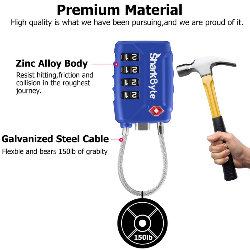 SharkByte TSA Approved Luggage Locks - 4-Digit Combo, (3 Pack)