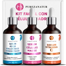 Kit Serum facial Acido Hialurónico, Vitamina C y Células Madre anti edad  Paquete completo de serum para el cuidado de la piel, hidratación y...      