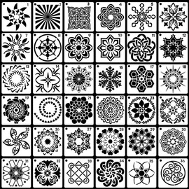 36 plantillas reutilizables de mandala para pintar rocas, lona de madera, tela, vidrio, proyectos de arte de cerámica