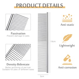 Boao Stainless Steel Pet Grooming Comb Rounded Teeth Dog Comb for Large, Medium and Small Dogs and Cats with Kinky Short/Long Hair (19 x 3 cm)