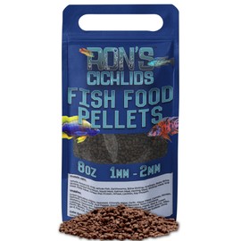 RON'S CICHLIDS African Cichlid Fish Food, Premium Tropical Fish Food Pellets with Protein, Veggies & Fruits for Healthier, Brighter & Bigger Tropical Fish & Cleaner Tanks, Juvie Blend, 8 OZ