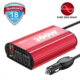 300Watt Pure Sine Wave Power Inverter DC 12volt to AC 120volt Car Converter Adapter with Dual USB Ports for Smartphones Laptops Tablets