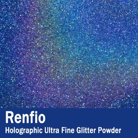 Renfio Holographic Ultra Fine Glitter Powder, 5.65 Oz 160g Metallic Resin Suppies Glitter Flakes Crafts Sequins 1/128" 0.008" 0.2mm Epoxy Chips Flakes for Tumblers Slime - Laser Ocean Blue