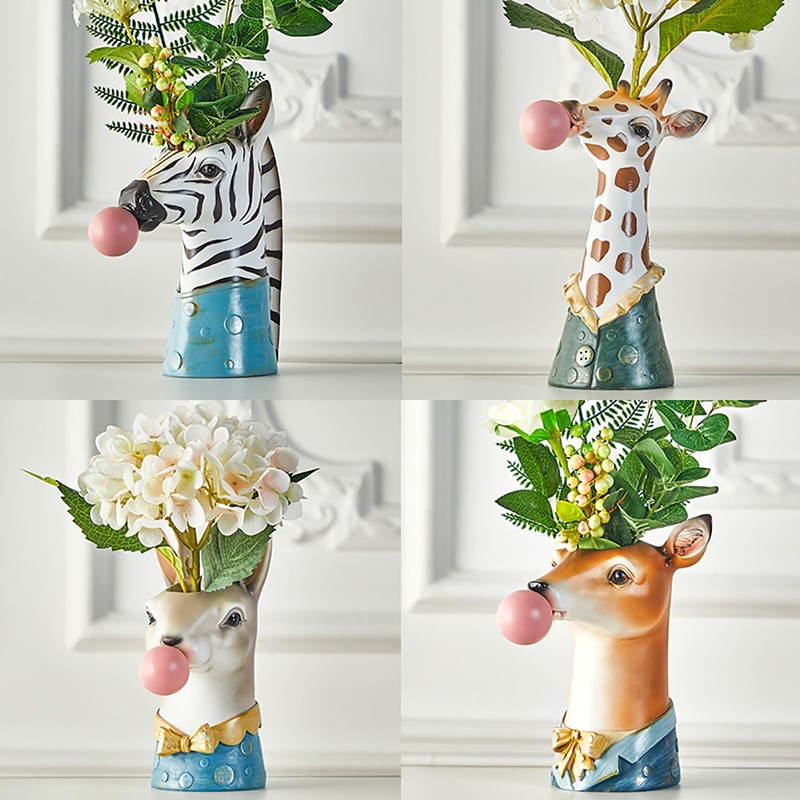 Resin Animal Head Vase, Blowing Bubbles Creative Vase, Home Living