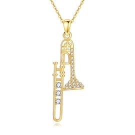 YFN Trombone Necklace Sterling Silver Gold Plated Trompetas Musicales Pendant Necklace Musical Instrument Jewelry Broadway Gift for Women Trombone Players