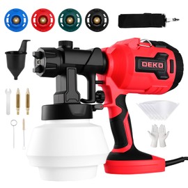 DEKOPRO Paint Sprayer, 700W Electric Spray Paint Gun for House Painting Furniture Cabinets Fence Walls Door Garden Chairs, Easy to Clean 4 Nozzles and 3 Patterns 800ml Container Red