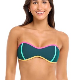 Body Glove Women's Standard Tainted Love Retro Bandeau Bikini Top Swimsuit, Kingfisher Colorblock