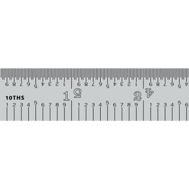 PEC Tools Rigid Stainless Steel Ruler, 6-Inch, Measures 1/10“,1/50”, 0.5mm, 1mm, High Carbon Steel Ruler, Satin Chrome Plated, for Most Work Scenarios, Made in USA