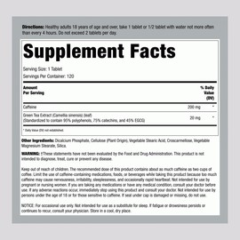 Fitness Labs Caffeine Pills 200mg | 120 Tablets | with Green Tea Extract | by Fitness Labs