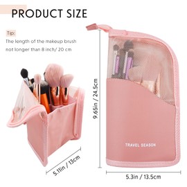 LEEFONE Makeup Brush Organizer Bag, Pink Travel Makeup Brush Holder, High Capacity Portable Waterproof Dust-Free Stand-Up Makeup Brush Holder with Divider for Women Girls, Pink
