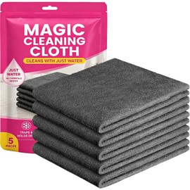5 Pack Magic Cleaning Cloth, Thick Microfiber Streak Free Cleaning Wipes, Reusable Cleaning Towels for Window, Glass, Mirror, Car, Stainless Steel, 11.8×11.8 Inch