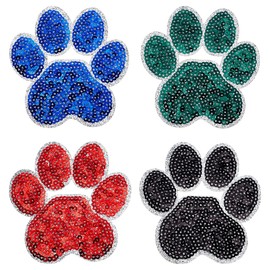 FREEBLOSS 4PCS Paw Print Sequin Patch Sequin Iron on Patches with Glue Shiny Paw Print Patches Sequin Paw Print Patches Sequin Patches for Clothing Decor and Repair