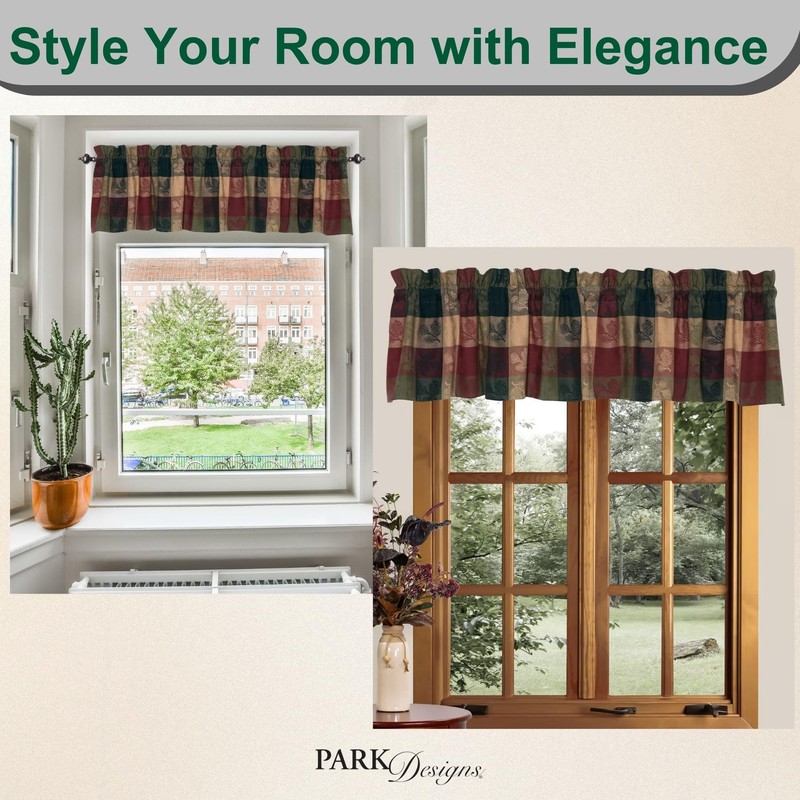 Park Designs Farmhouse Kitchen Valances for Windows - Plaid Pine