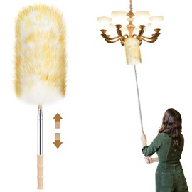 Lambswool Extendable Dusters for Cleaning 130 cm Long Handled Duster with Stainless Steel Extension Pole Long Feather Dusters for Home, Office, Car Cleaning