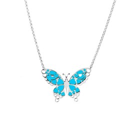 Savlano 925 Sterling Silver Chain Butterfly Enamel Pendant Necklace Comes With Gift Box for Women - Made in Italy