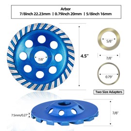 SALI Diamond Concrete Grinding Wheel 4 1/2 inch for Polishing and Cleaning Stone Concrete Surface, Cement, Marble, Rock, Granite, and Thinset Removing, Angle Grinder Turbo Wheels Cup 115*22.2*10 MM