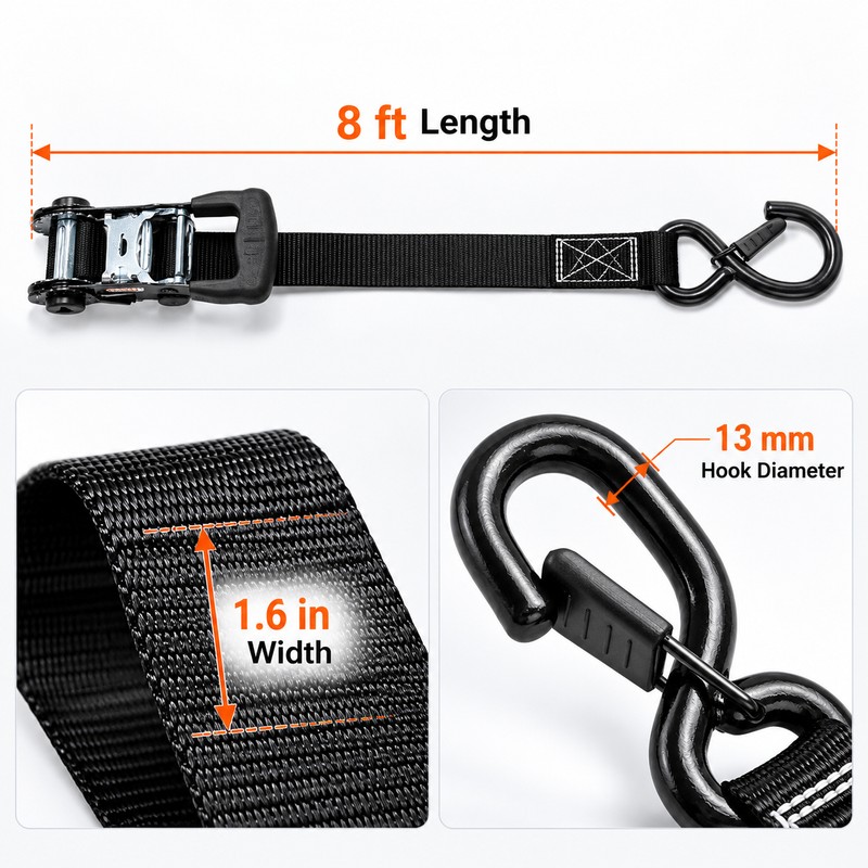 Ratchet Tie Down Straps for Cargo Securing – 4-Pack Heavy-Duty