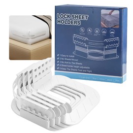 HiSweetHome Bed Sheet Holder Adjustable Bed Sheet Clips & Fitted Sheet Lock for Corners, Lock Sheet Holder with Straps Keep Sheets Firm & Tight Fit Any Sizes Mattress, Easy Installation (4PCS White)