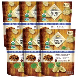Sunny Fruit Soft Organic Turkish Dried Mulberries - 6 Bags (30 Individual Portion Packs) | Healthy, Convenient Superfood Snack Packs | ORGANIC, NON-GMO, VEGAN, HALAL, NO PRESERVATIVES, NO SUGAR ADDED