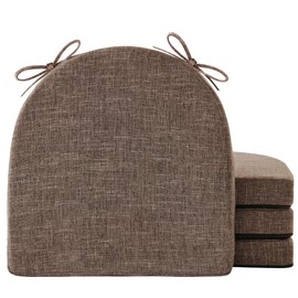 IPYNBAP Chair Cushions for Dining Chairs with Ties and Removable Cover, Dining Kitchen Chair Pads with Non-Slip Bottom, High-Resilience Indoor Seat Cushions, 16'' x 16'' x 2'', Set of 4, Brown