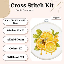 Luca-S Cross Stitch Kit with Hoop Included The Lemon Juice, BC234, Counted Cross Stitch Kit for Adults, Needlecraft and Embroidery Kit