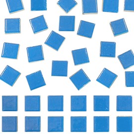 50 Pieces Blue Mosaic Tiles for Crafts 1" Ceramic Tiles Assorted Colors Square Ceramic Mosaic Project Supplies for Photo Frame Mosaic Stepping Stones Bath Old Pool Furniture Decor