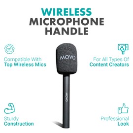 Movo WMX-HM Mic Handle for DJI Mic, Rode Wireless GO, Hollyland Lark, and More - Wireless Interview Microphone Handle - Wireless Lav Mic Adapter for Vlogging, Interviews, Podcasting, Content Creation