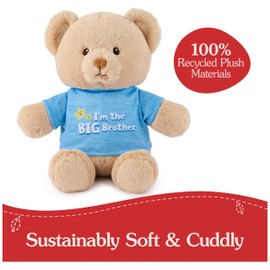 GUND “I'm The Big Brother” Sustainable Message Bear with Blue T-Shirt, Teddy Bear Made from 100% Recycled Materials for Ages 1 and Up, Tan, 12”