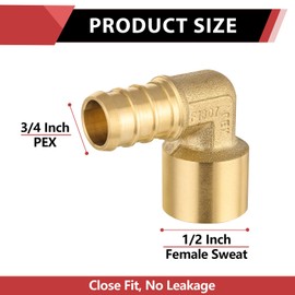 (Pack of 10) EFIELD Pex 3/4" x 1/2" Female Sweat 90 Degree Elbow Copper Adapter(Over Copper Tube) Brass Crimp Fittings,(PEX1807153)