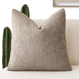 Foindtower Decorative Textured Boucle Throw Pillow Covers Accent Solid Pillow Cases Neutral Soft Cozy Couch Cushion Case for Chair Sofa Bedroom Living Room Home Decor 26×26 Inch,1PC,Light Taupe