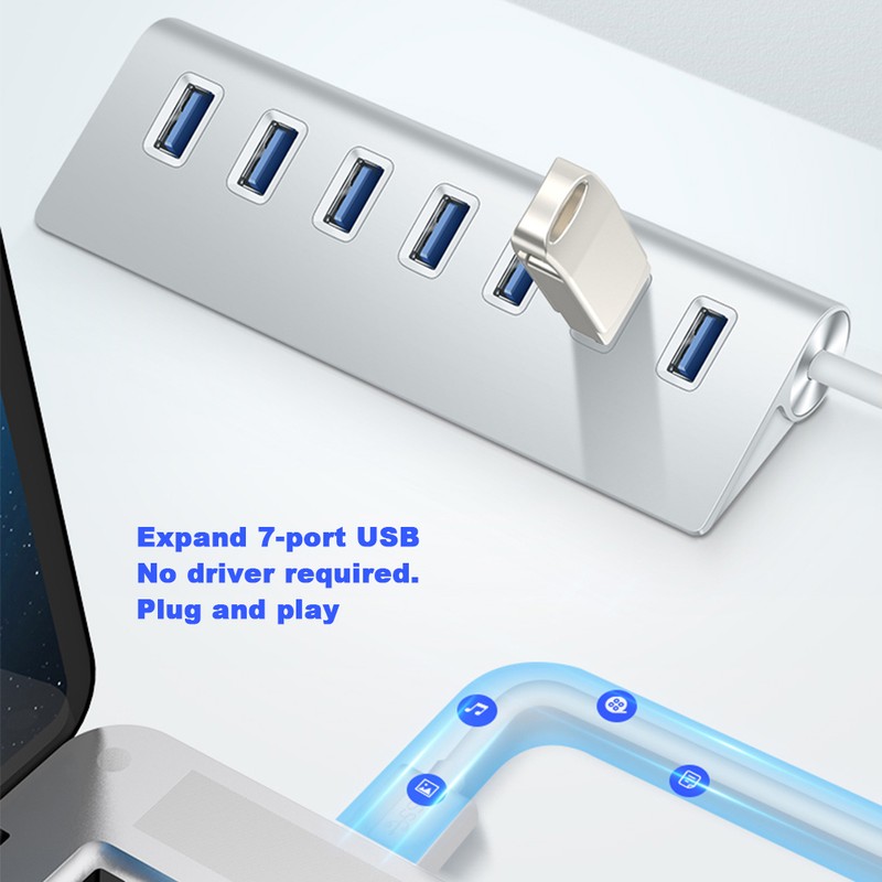 USB 3.0 Splitter Aluminum Alloy Hub 7-in-1 Docking Station for