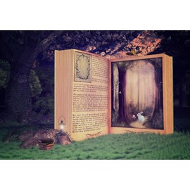 AOFOTO 10x7ft Fairy Tale Books Backdrop Enchanted Forest Girl Baby Shower Photoshoot Decorations Little Princess Birthday Party Background for Photography Photo Studio Props Vinyl