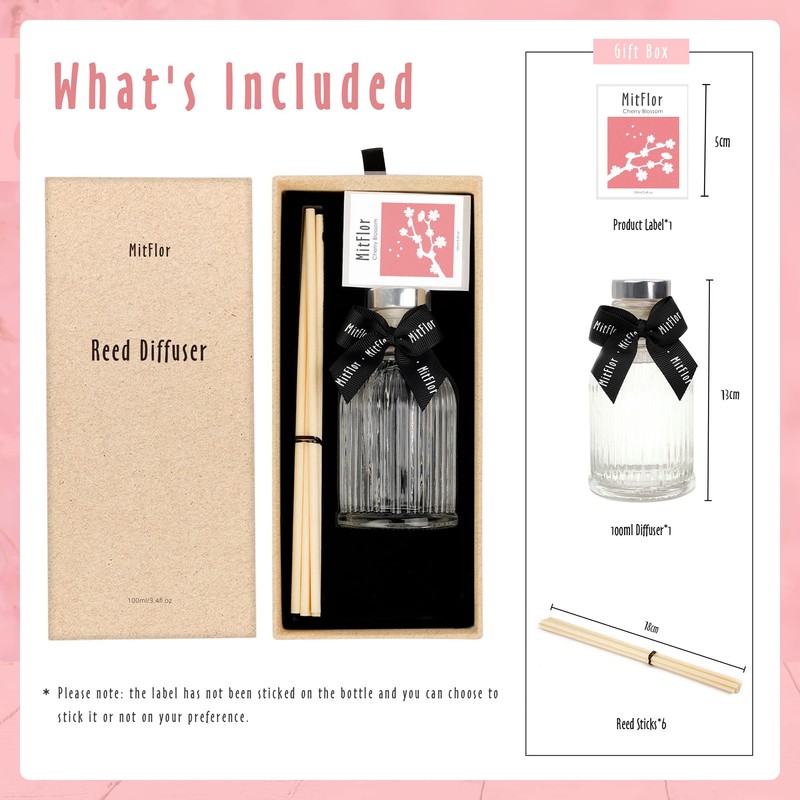 Cherry Blossom Reed Diffuser Set, MitFlor Premium Home Fragrance Diffuser