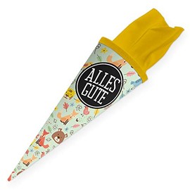 itenga sibling school cone - 35 cm, animals, animal pattern, gift packaging, school cone, sugar bag, felt closure, children / adults