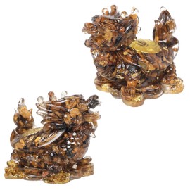 KYEYGWO Pack of 2 Dragon Turtle Crystal Statue Resin Animal Figures Collectible Figurine Feng Shui Ornament for Prosperity Wealth Good Luck, Tiger's Eye