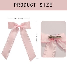 HLTOO 4PCS Long Ribbon Hair Bows, Long-tail Hair Clips with Cute Ruffled Edge, Cute Satin Ribbon Hair Accessories for Women and Girls (White, Pink, Purple and Blue)