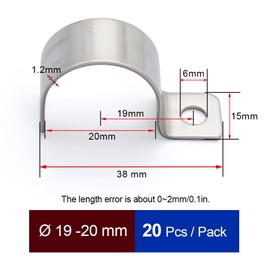 MgcTolBox Pack of 20 mounting clamps, V2A stainless steel pipe clamp, hose buckle, pipe holder, metal cable clamps for pipe diameter 19-20 mm