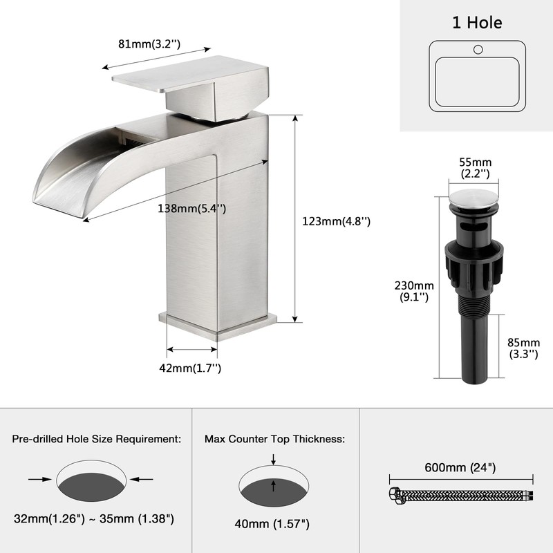Faustina Wide Open Spout Waterfall Bathroom Faucet Single Handle,Single Hole