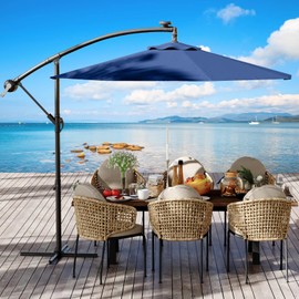 10FT Cantilever Patio Umbrella with Cross Base, Outdoor Offset Market Umbrella with Infinite Tilt and Crank Lift, Outside Umbrellas for Backyard Lawn Garden and Pool (Navy Blue) (Navy Blue)