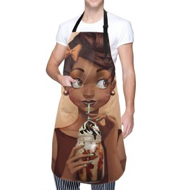 BAIFUMEN African American Ice Cream Adjustable Bib Apron Waterdrop Resistant with Pockets Cooking Kitchen Aprons for Women Men Chef (33 x 28 Inches)