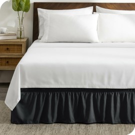 Bare Home Adjustable Wrap Around Ruffled Bed Skirt - 15-inch Tailored Drop - Easy Fit (Queen, Black)